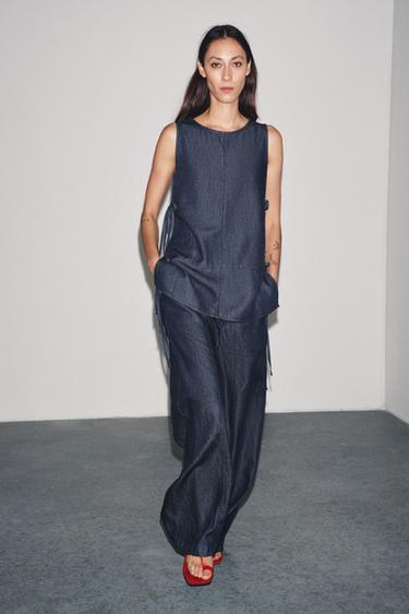 ZW COLLECTION CROSSOVER DENIM TROUSERS - Blue by Zara