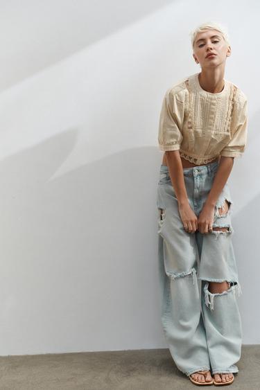 Zara TRF MID-RISE BAGGY JEANS - Light blue