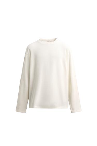 WAFFLE-KNIT TEXTURED T-SHIRT - Oyster-white by Zara