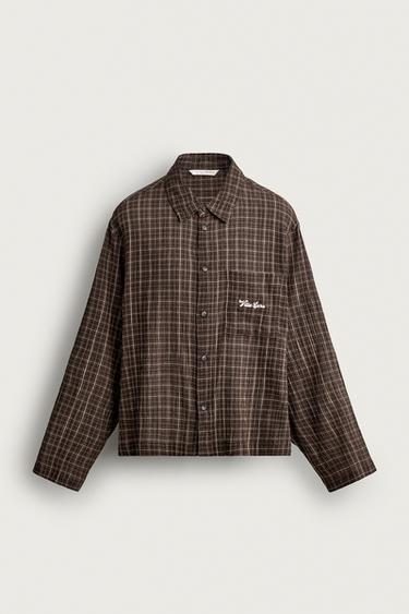 Zara CONTRAST EMBROIDERED PLAID SHIRT - Brown