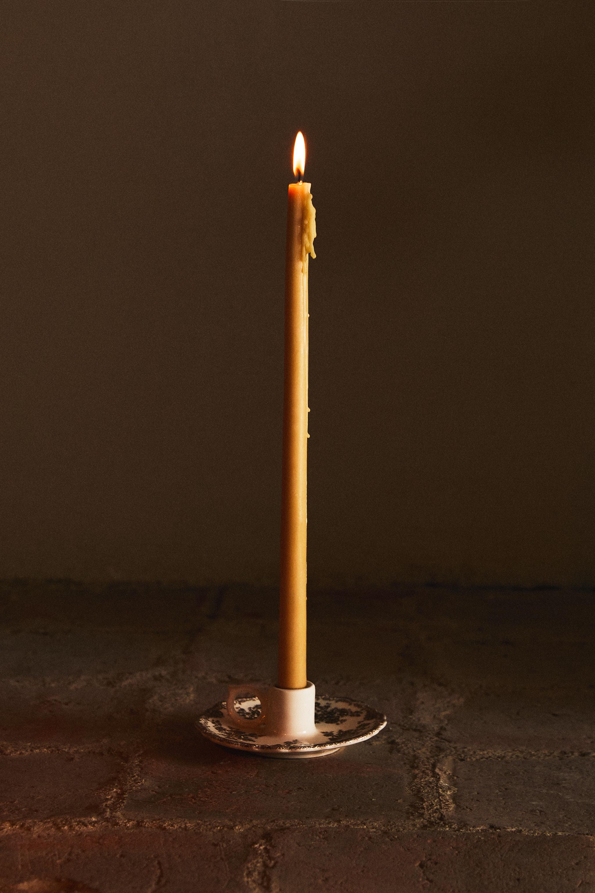 FLORAL EARTHENWARE CANDLEHOLDER