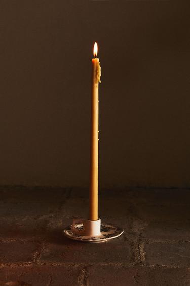 Zara FLORAL EARTHENWARE CANDLEHOLDER - Brown