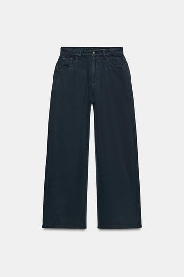 ZW COLLECTION HIGH-WAIST CONTRAST STITCH JEANS - Navy blue by Zara