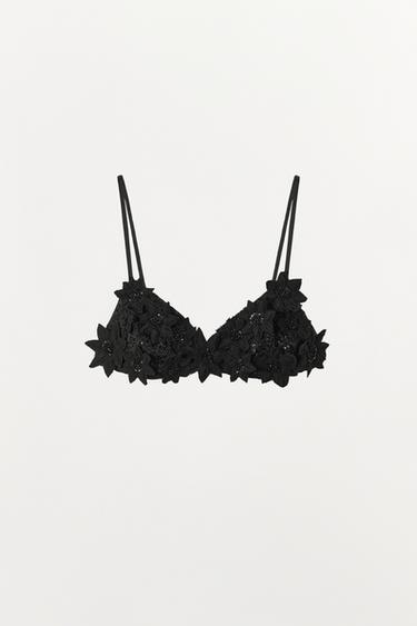 BRALETTE FLORES RELIEVE ABALORIOS - Negro de Zara