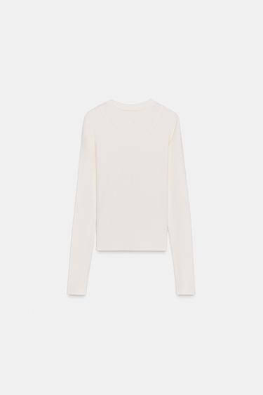 T-SHIRT BRODÉ À MANCHES LONGUES - Écru de Zara - Image 8