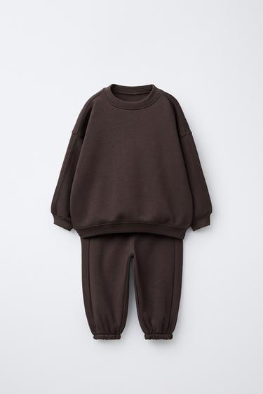 BASIC LABEL JOGGING SWEATSHIRT AND JOGGER TROUSERS SET - Dark burgundy by Zara