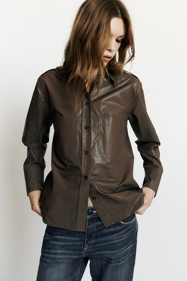 Zara SHIMMER POCKET SHIRT - Brown