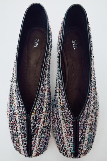CHECKED FABRIC BALLET FLATS - Multicoloured by Zara