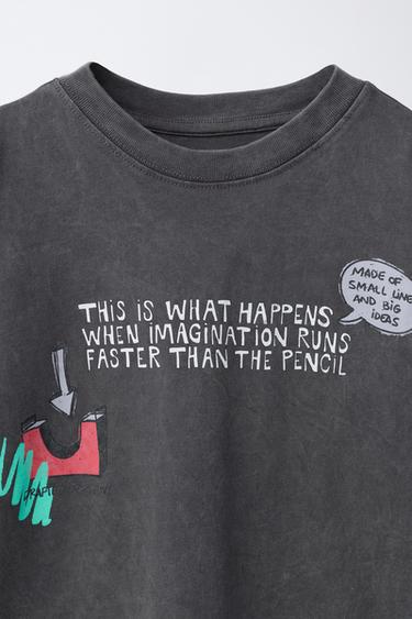 FADED EFFECT SLOGAN PRINT T-SHIRT - Anthracite grey by Zara - Image 2