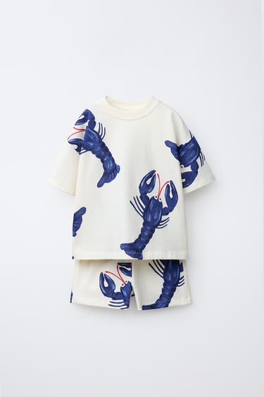 SET AUS JOGGING-T-SHIRT UND BERMUDAS MIT HUMMERN - Weiß / Blau von Zara