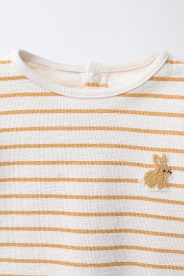 EMBROIDERED BUNNY STRIPED T-SHIRT AND TROUSERS SET - Ochre by Zara