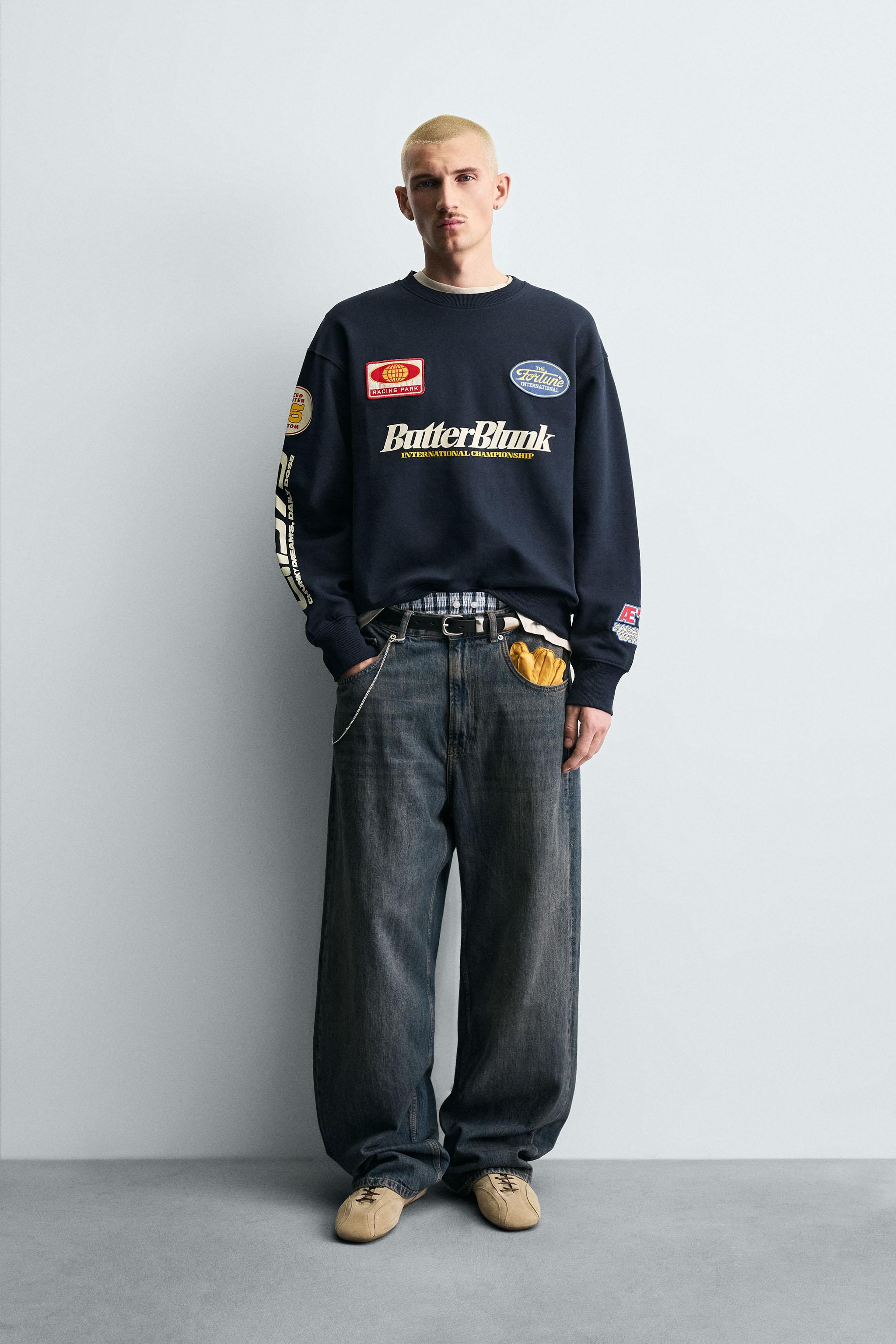 PATCHED CREW NECK SWEATSHIRT - Navy blue | ZARA South Africa