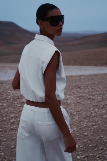 GILET BAS ÉLASTIQUE SURPIQÛRES - Écru de Zara - Image 3