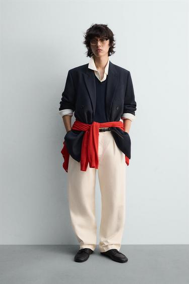 DOUBLE-BREASTED WOOL BLEND SUIT BLAZER - Navy blue by Zara
