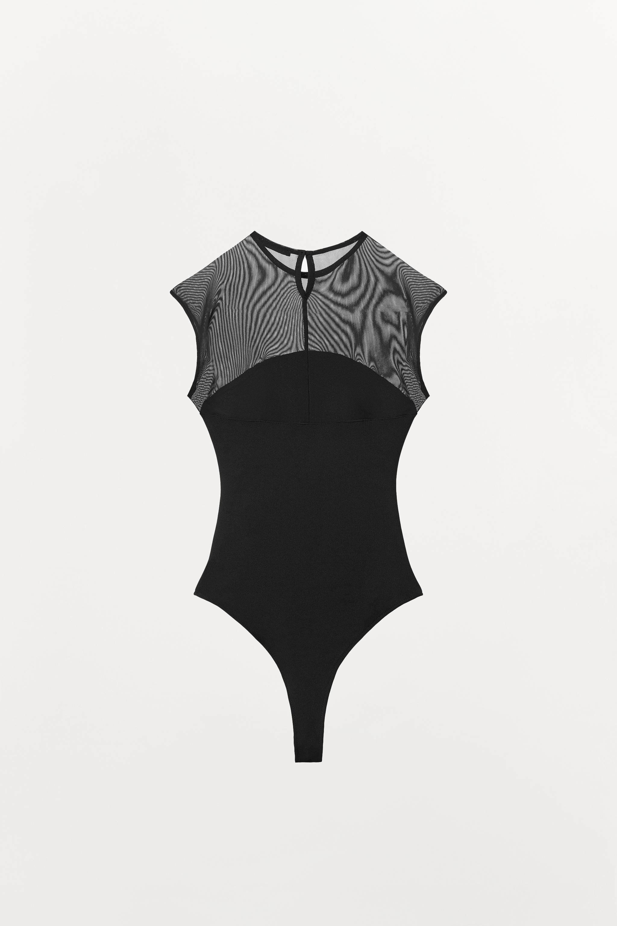 STRETCH TULLE-DETAIL BODYSUIT