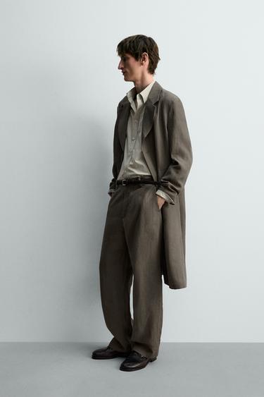 100% LINEN STRAIGHT-LEG TROUSERS - Grey green by Zara