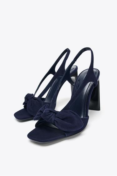 SANDALIA TACÓN LAZO ANTE - Azul de Zara