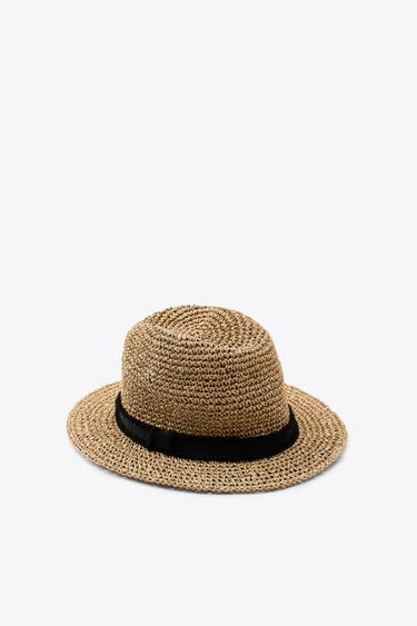 CHAPÉU COM FITA EM CONTRASTE - Marrom-claro da Zara