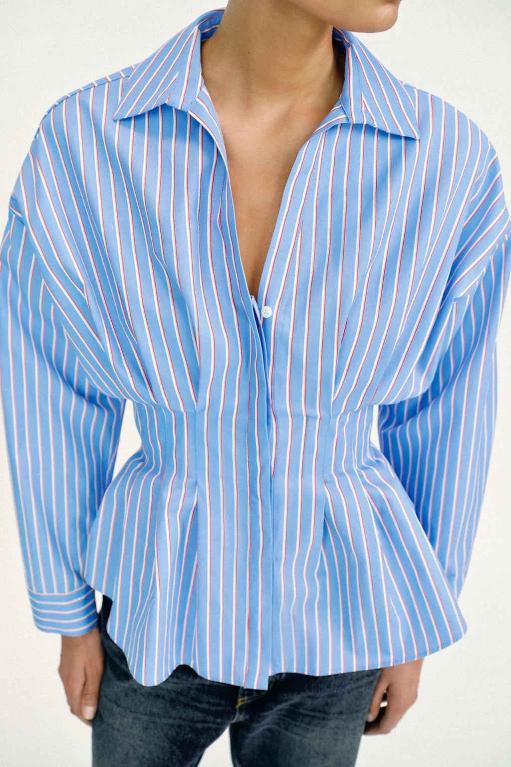 STRIPED POPLIN SHIRT WITH PLEATS