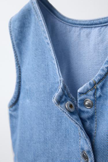 DENIM TOP WITH BUTTONS - Mid-blue by Zara - Image 2