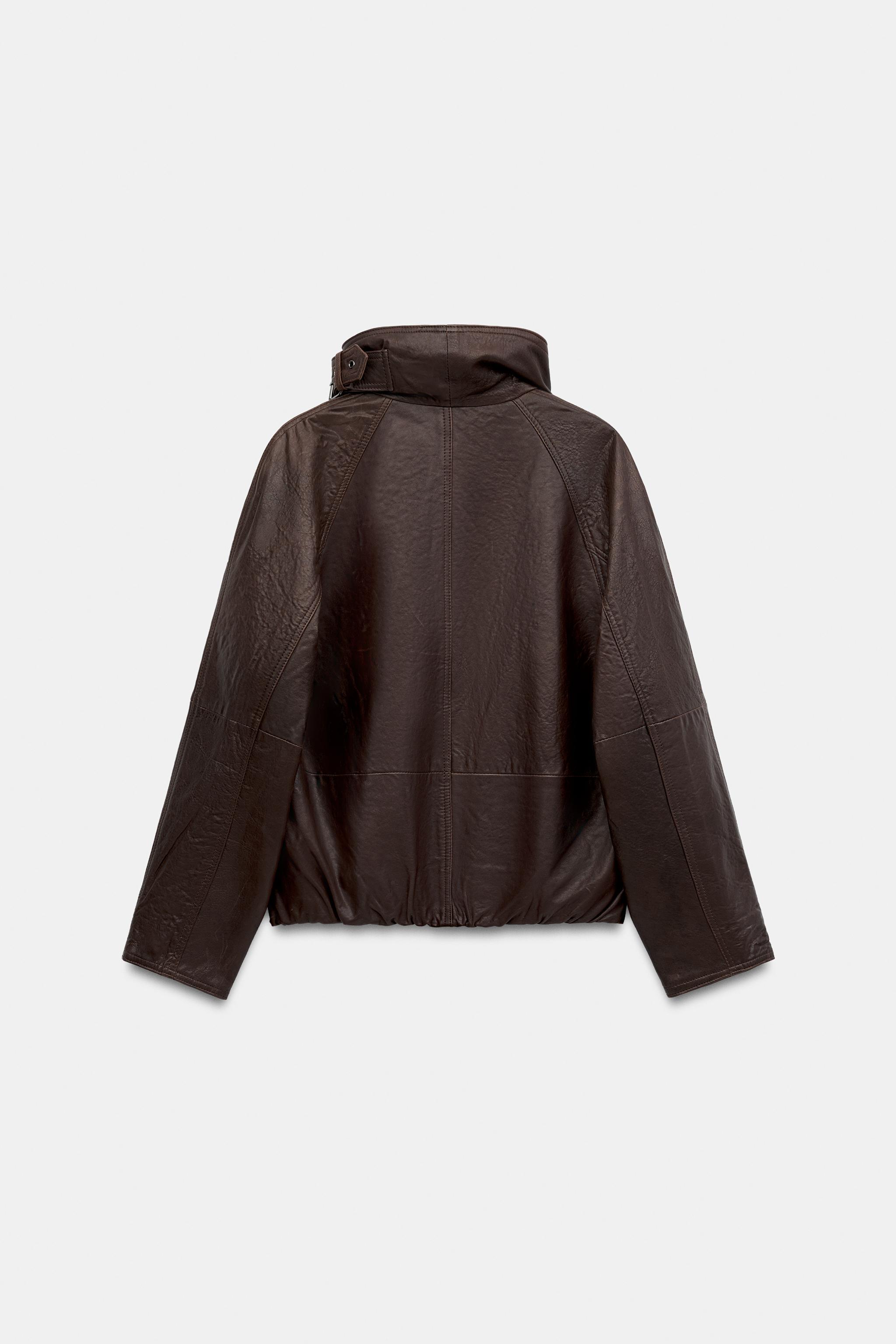 100% LEATHER STAND-COLLAR JACKET ZW COLLECTION