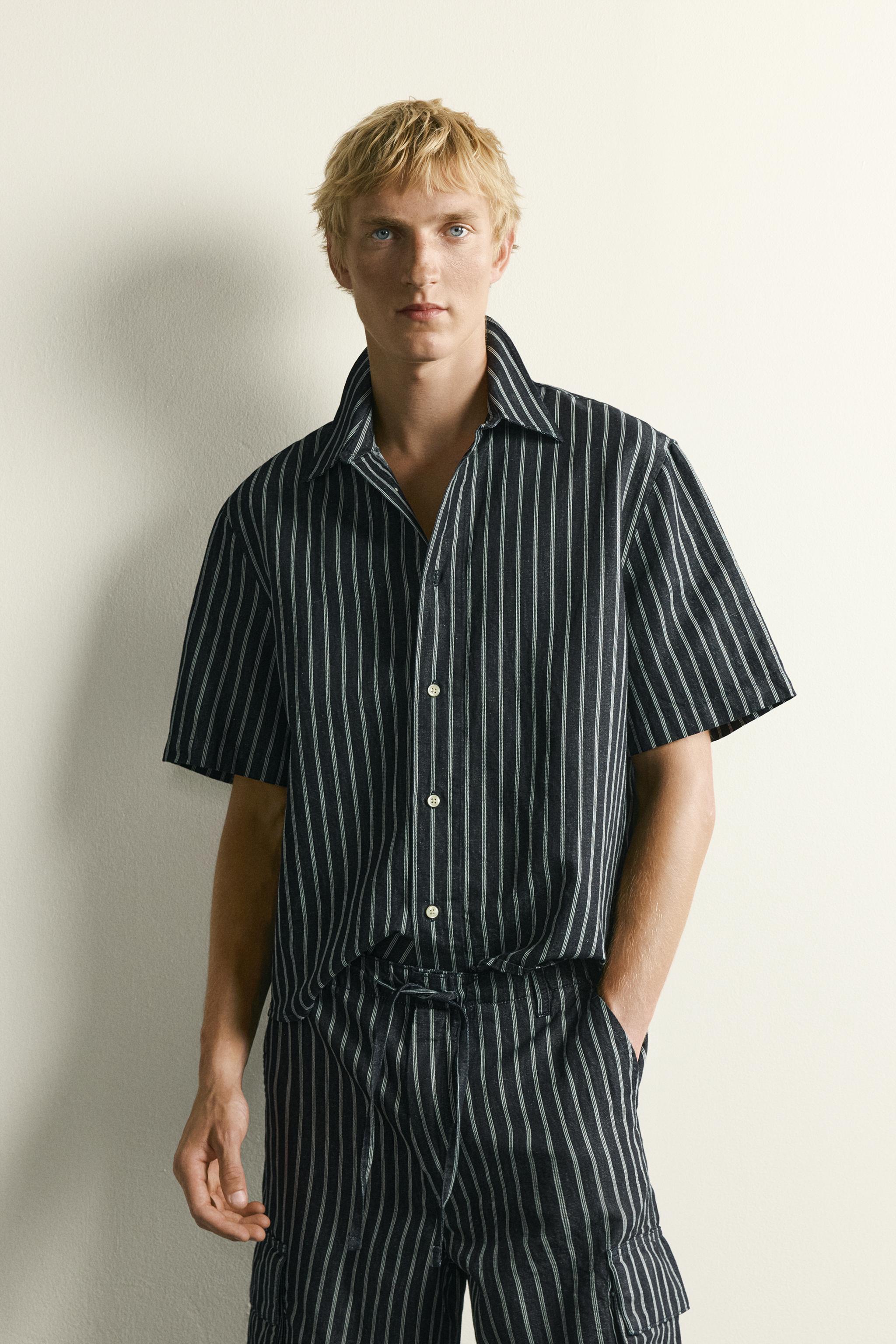 CHEMISE EN DENIM COTON - LIN À RAYURES