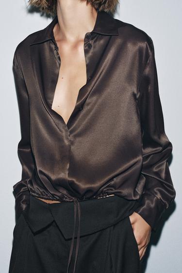 ZW COLLECTION SATIN BLOUSE WITH TIES - Brown by Zara - Image 5