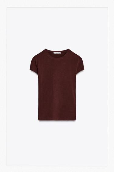SLIM FIT SHORT SLEEVE T-SHIRT - Burgundy by Zara