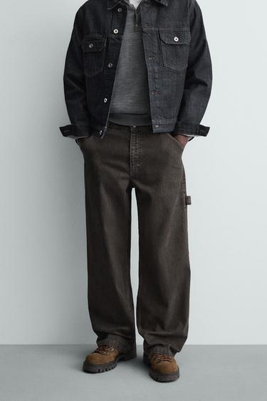 PANTALON RELAXED FIT RAYURES FLOQUÉES - Vert billard de Zara - Image 1