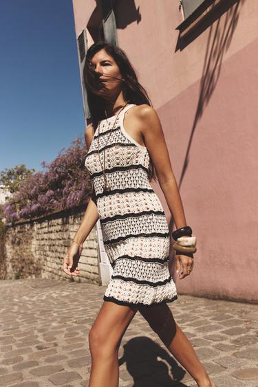 STRUCTURED KNIT HALTER MINI DRESS - Ecru by Zara