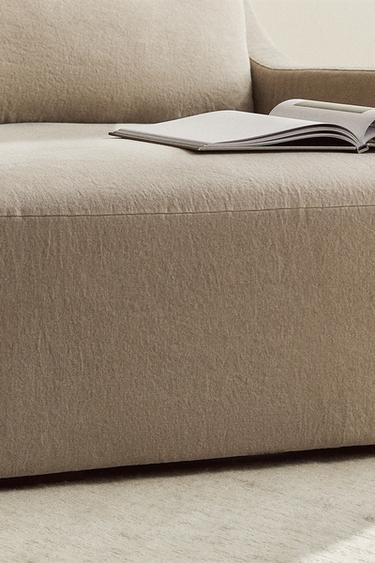 WASHED LINEN POUF - Light beige by Zara