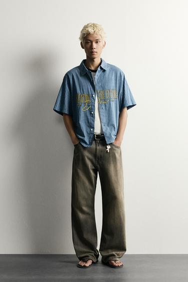 CHECKED RELAXED FIT ZIP-UP SHIRT - Blue by Zara