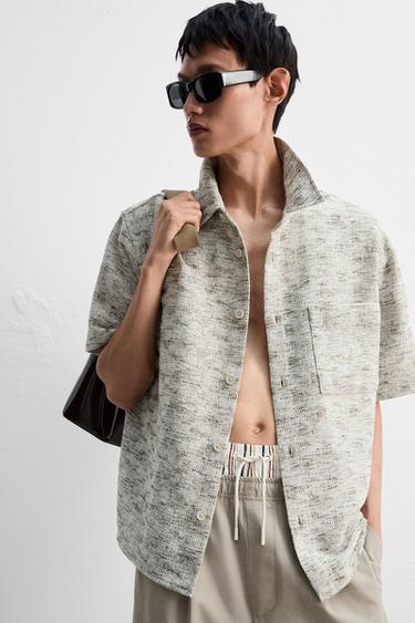 CONTRAST TEXTURED OVERSHIRT - Light beige by Zara