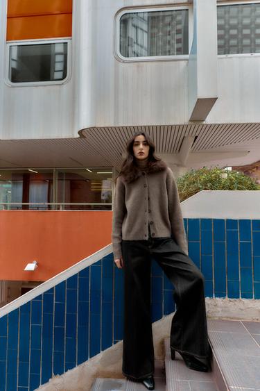 ג'קט סריג עם דש ודמוי פרווה - חורפן חזק של Zara