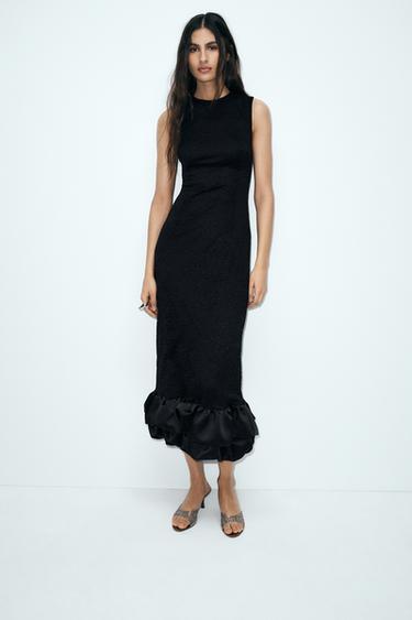 LACE RUFFLE MIDI DRESS - Black by Zara