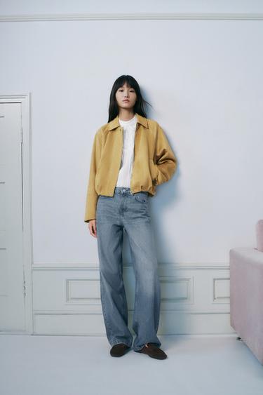 Zara 麂皮效果飛行員夾克 - 芥末色