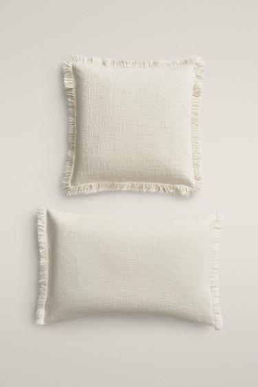 STRIPED CUSHION COVER WITH FRINGING - Ecru by Zara - Image 0