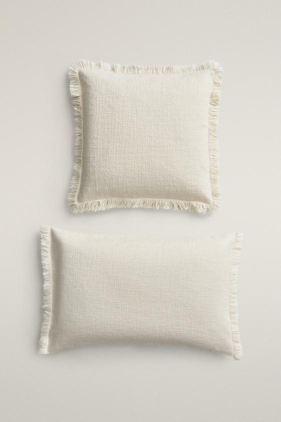 STRIPED CUSHION COVER WITH FRINGING - Ecru by Zara - Image 0