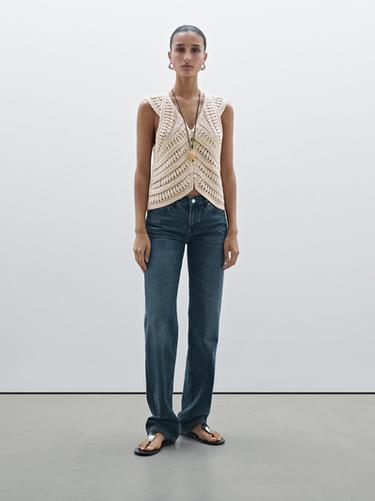 Zara Embellished crochet knit vest - Ecru