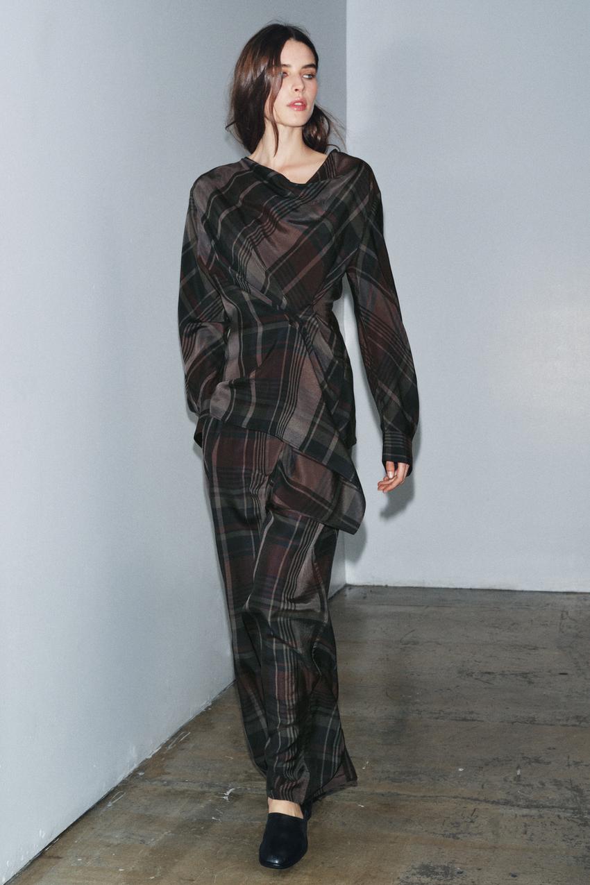 ZW COLLECTION PLAID DRAPED TOP