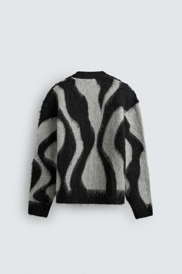 BRUSHED JACQUARD CARDIGAN - Black by Zara - Image 7