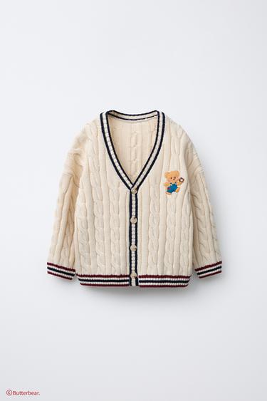 BUTTERBEAR © EMBROIDERED CABLE-KNIT CARDIGAN - Ecru by Zara - Image 0