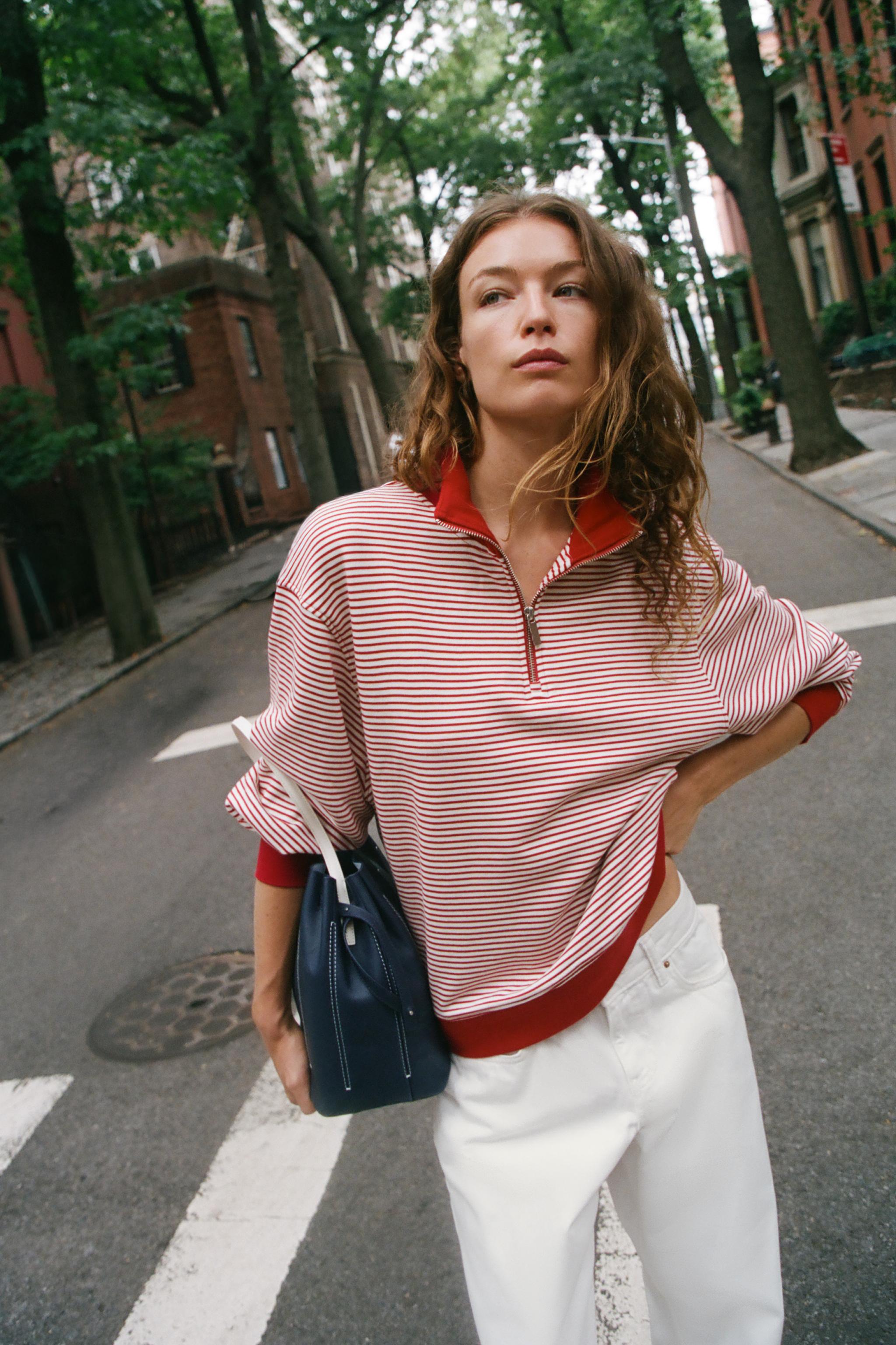 Zara FERMUARLI ÇİZGİLİ SWEATSHIRT görsel 3
