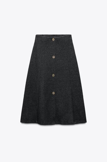 Zara SOFT BUTTON MIDI SKIRT - Gray marl - Image 0