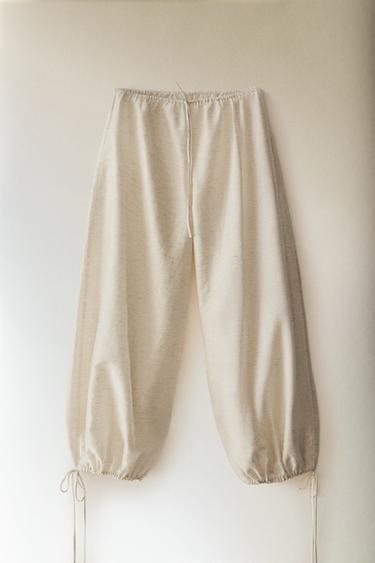 LINEN BLEND SAROUEL TROUSERS - Ecru by Zara - Image 4