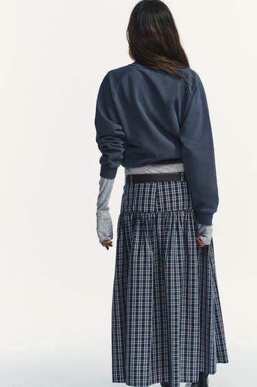 JUPE MI-LONGUE À CARREAUX AVEC CEINTURE - Bleu / Bleu marine de Zara - Image 4