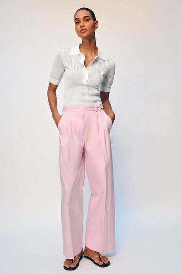 WIDE-LEG TROUSERS WITH DARTS - Pink by Zara
