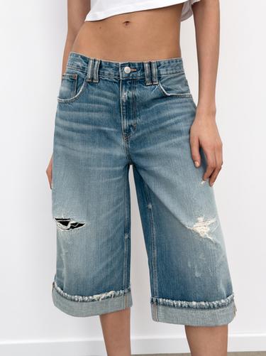 CELANA BERMUDA JORTS DENIM TRF PINGGANG MEDIUM - Biru dari Zara