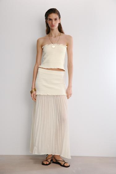 FALDA MIDI COMBINADA - Crema de Zara