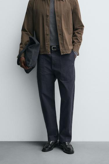 Zara 刷色直筒長褲 - 海藍色